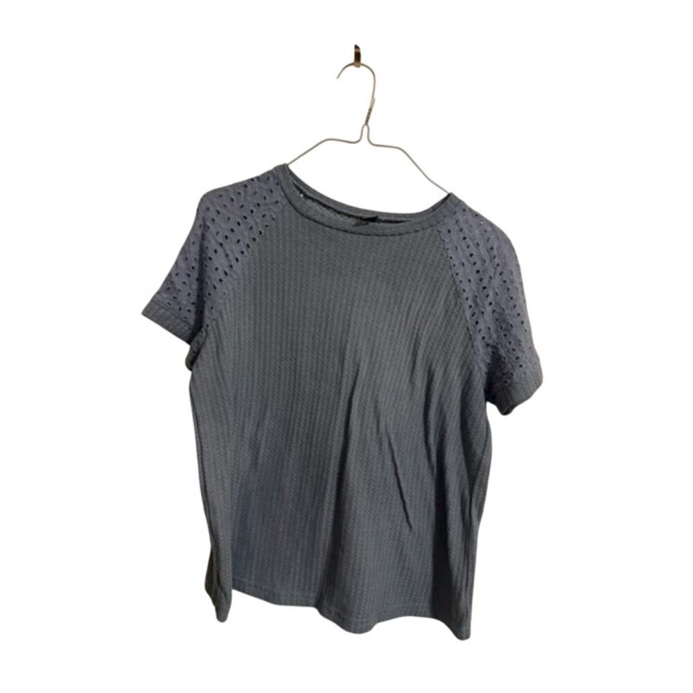 SHEIN blue knit blouse with eyelets on sleeves